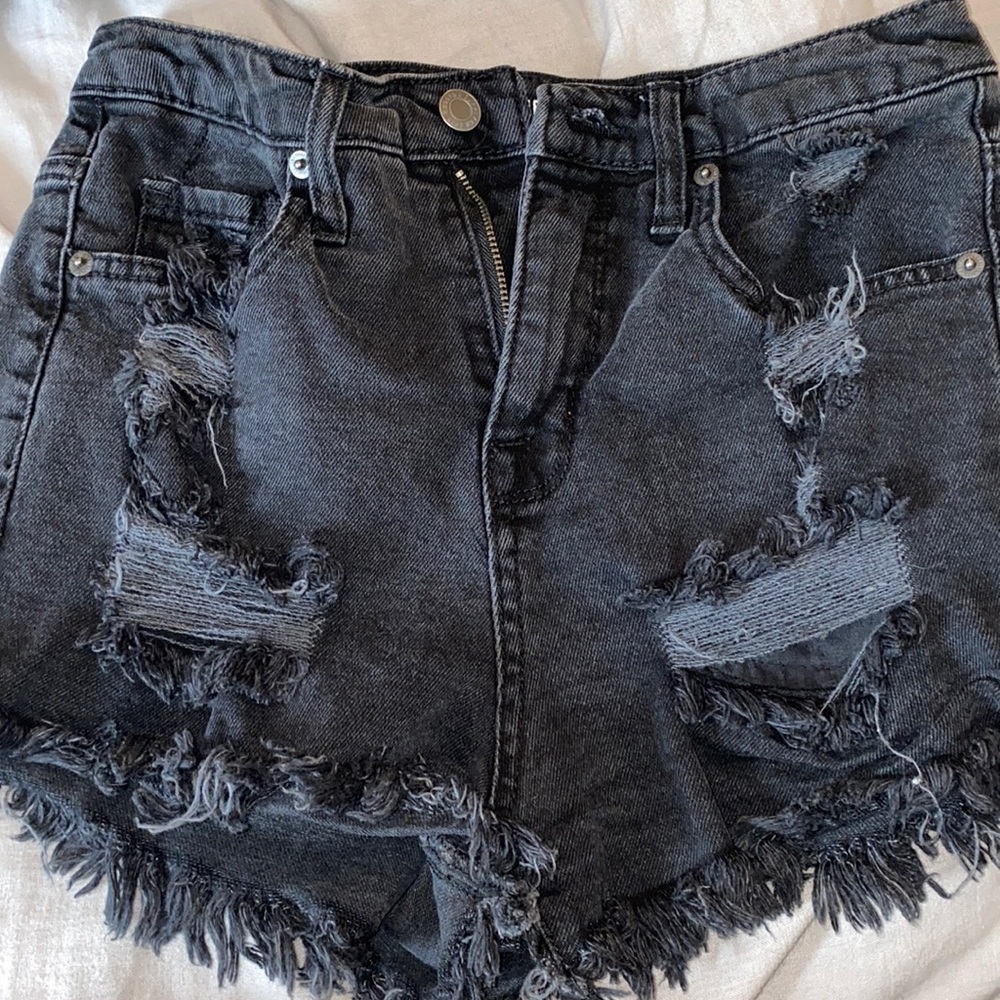 High waist black denim shorts